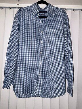 Men's Blue & White Gingham Nautica Button-Down Men’s Size Large